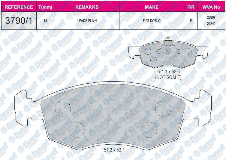 FREN BALATASI ON WVA 23842 FIAT DOBLO 1.9D JTD 01 ->