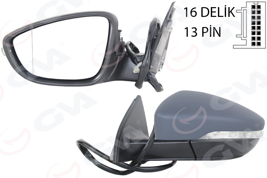 DIŞ DİKİZ AYNASI SOL PASSAT 11> ELEKTRİKLİ+ISITMALI+KATLANIR+Ç.SİNYALLİ+HAFIZALI +ASTARLI+ ASFERİK 13 FİŞ VM-6194NEBCAL