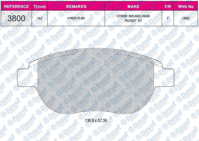 FREN BALATASI ON WVA 23600 C3 II-C4-XSARA-P1007-P207-P307 DOBLO 2006->