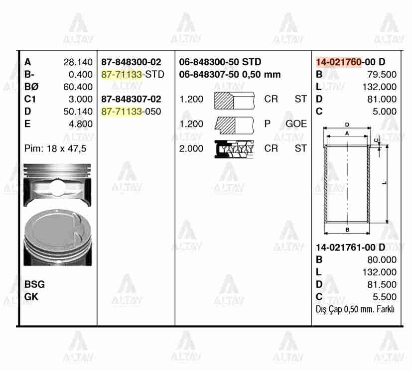 SEGMAN ACCENT 03-06 / ERA 06-11 / 1.6 BENZİNLİ 050