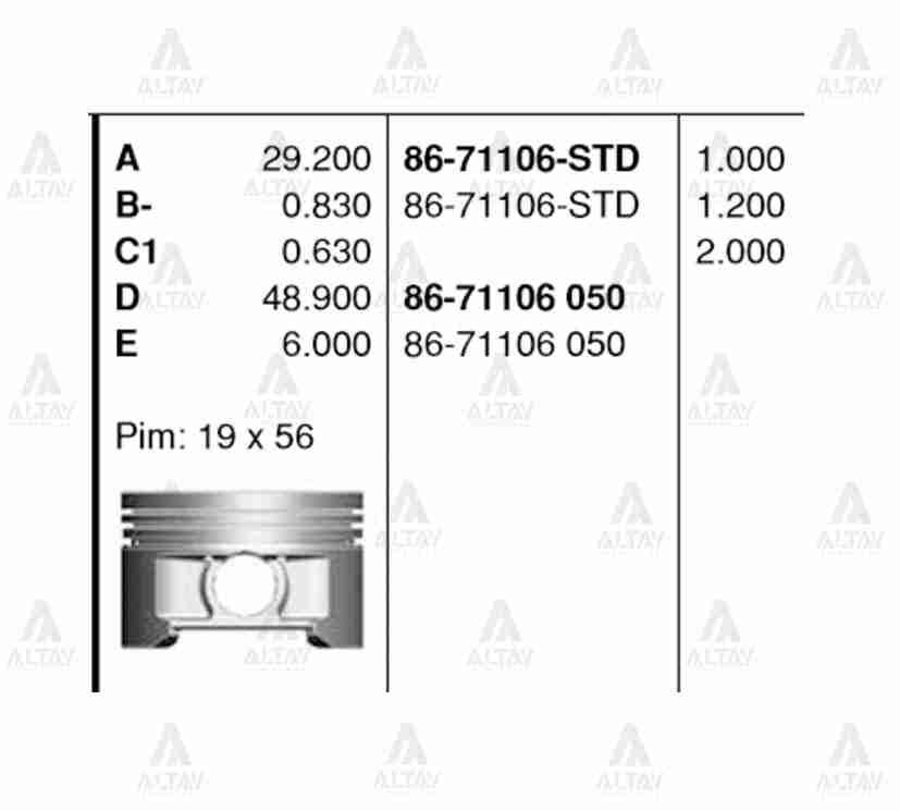 PİSTON SEGMANSIZ CIVIC 01-06 D16V1 STD