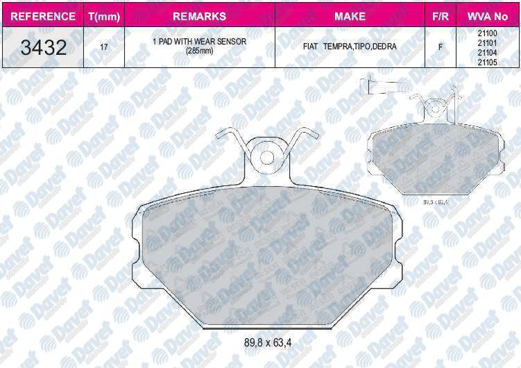 FREN BALATASI ON 597088 WVA 21100 FIAT TEMPRA TIPO 1.6 EM