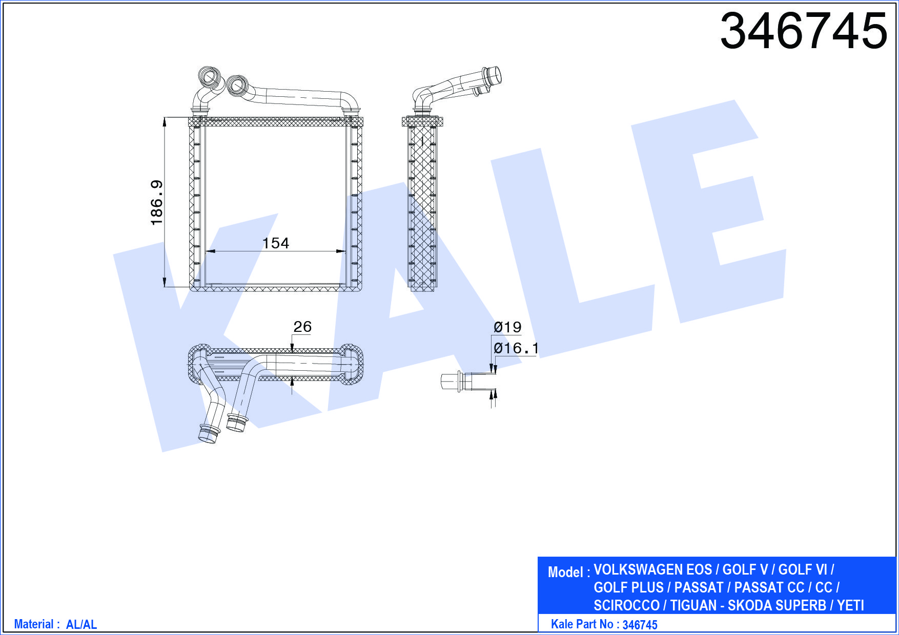 RADYATÖR KALORİFER PASSAT / TİGUAN / SUPERB / GOLF6 / OCTAVIA 04-10 DENSO TİP BRAZING