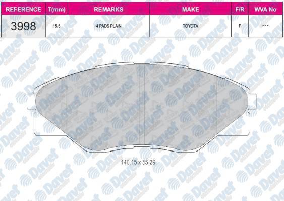 ON FREN BALATASI TOYOTA HILUX 2,7 05> 4×2