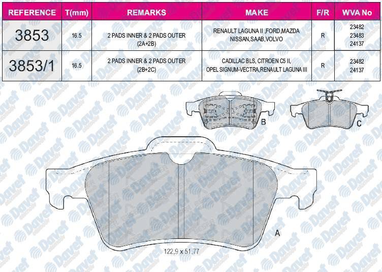 FREN BALATASI ARKA WVA 23483  LAGUNA II  FOCUS C MAX CONNECT  VECTRA C ARKADAN YAYLI