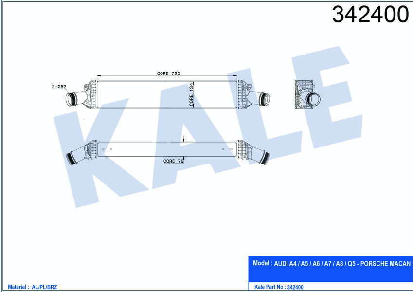 Turbo Radyatoru (720×134×76) Audı A4 A5 A6 A7 A8 Q5 2,7Tdı / 3,0Tdı 08>