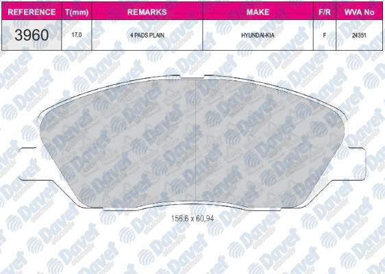 FREN BALATASI ON WVA 24351 SANTA FE 06-10 SORENTO 11-12