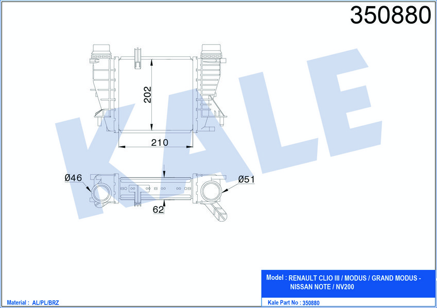 İNTERCOOLER AL/PL/BRZ CLIO III-MODUS-GRAND MODUS-NOTE-NV200