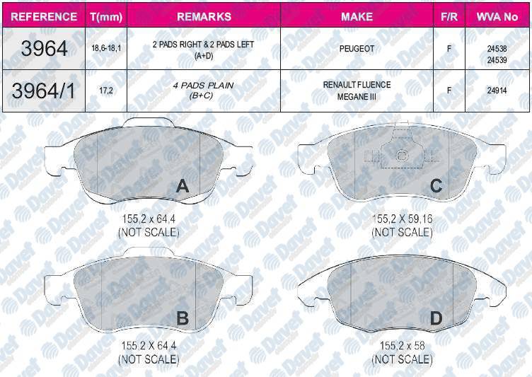 FREN BALATASI ON WVA 24538  PARTNER 1.4I 1.6 16V  TEPE PICASSO 1.6 16V  C4 PICASSO 1.6HDI 110  2008->