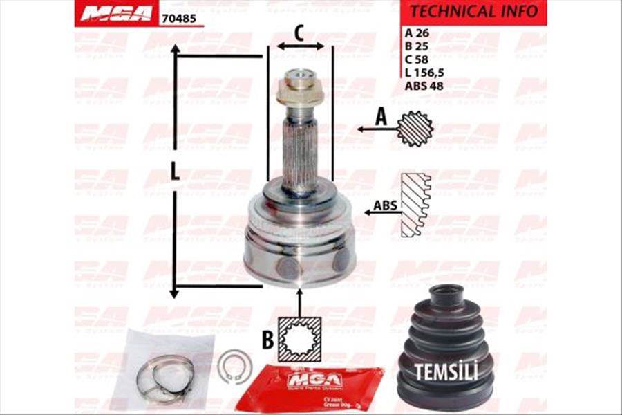 Aks Kafa Dıs (Abslı) - ( Toyota: Corolla 03>07 - Corolla 13> 1.4 D4D Dızel / Avensıs 02-08 2.0-2.0D ) (26×25×58Xabs-48)