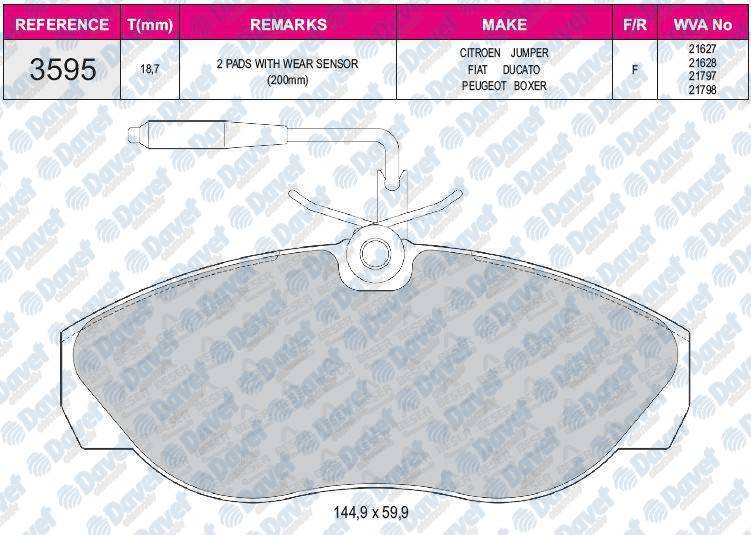 FREN BALATASI ON WVA 21627 PEUGEOT BOXER 1.9 2.0 FIAT DUCATO 2.5 94=>