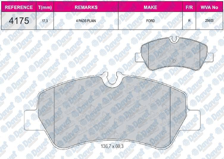 FREN BALATASI ARKA WVA 25603 - 25604 FORD TRANSIT TOURNEO CUSTOM V362-V347-V348 2.2TDCI 2012->