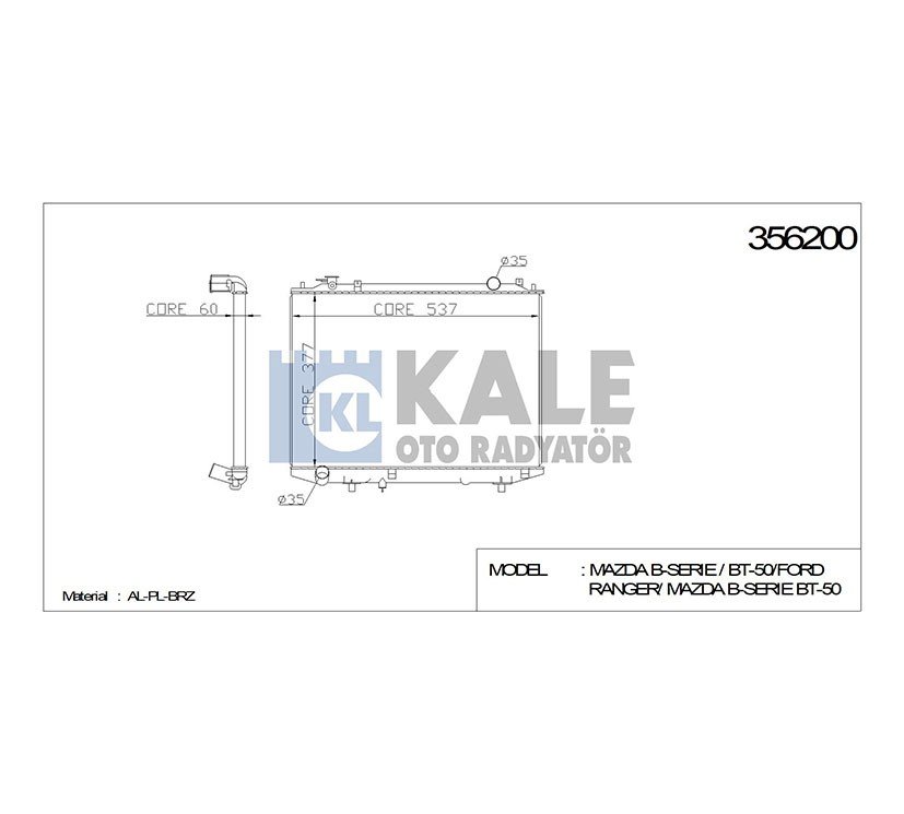 RADYATÖR SU B-2500 97-05 / BT-50 05=> 4x4 / FORD RANGER 96-06 / 06=> 4x4 26mm M-T BRAZING