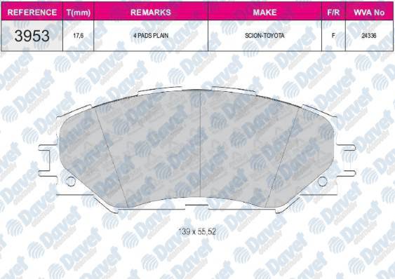FREN BALATASI ON TOYOTA COROLLA 07-12 AURIS 07-12 URBAN CRUISER 09-> / TREZIA 10-> RAV4 06->