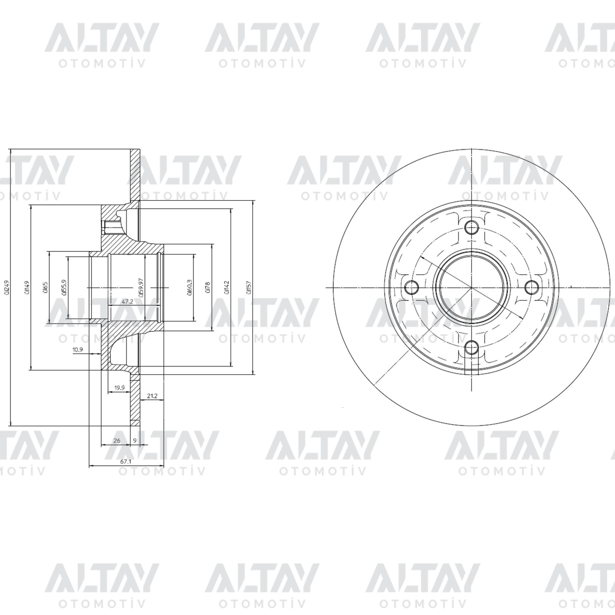FREN DİSKİ 208 12=> / 307 00-07 / C3 II 09=> / ARKA DÜZ ABSLİ PORYALI RULMANLI 249-4