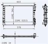 MOTOR RADYATOR PALIO 1,2 / 1,4 / 1,6 (A / C KLIMASIZ MEKANIK) / (1 SIRA ALB SISTEM) / (521×349×34)