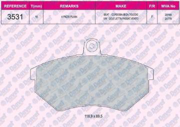FREN BALATASI ON WVA 20168 GOLF II III POLO CLASSIS 95--> PASSAT CORDOBA CADDY II 95>04