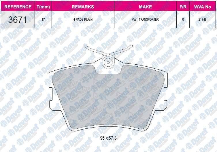 FREN BALATASI ARKA VWA 21748 TRANSPORTER T4 TRAFIC II OPEL VIVARO 1.9DCI 2.0 01=>