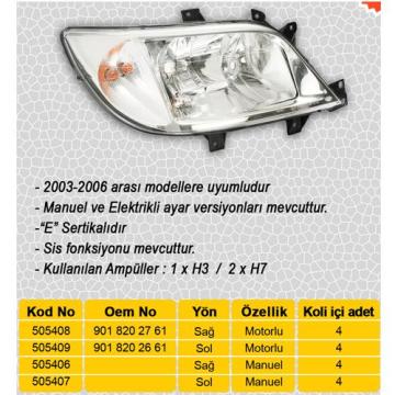 FAR+SİNYAL+SİS SAĞ SPRINTER 04/00-05/06 (ELEKTRİKLİ)(H7+H3+H7)