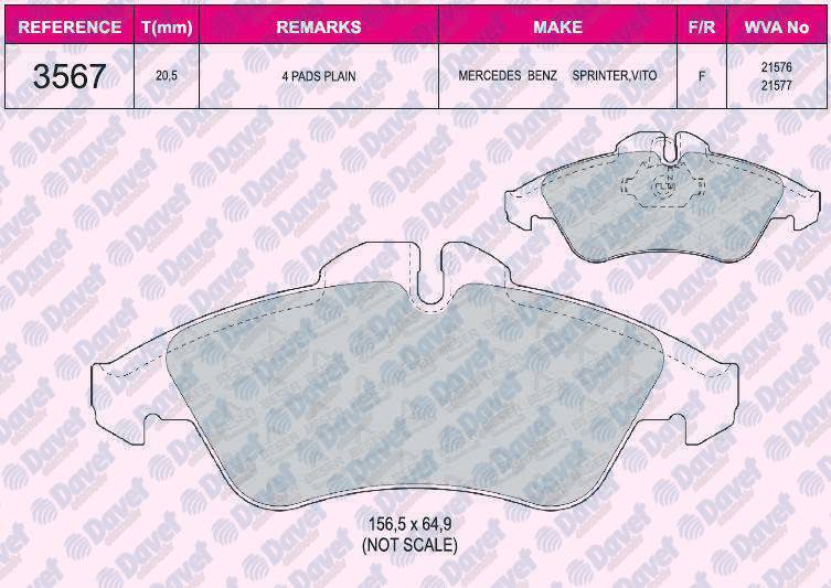 FREN BALATASI ON WVA 21576-21577  VW LT28 LT35  MB SPRINTER 2T 1996->