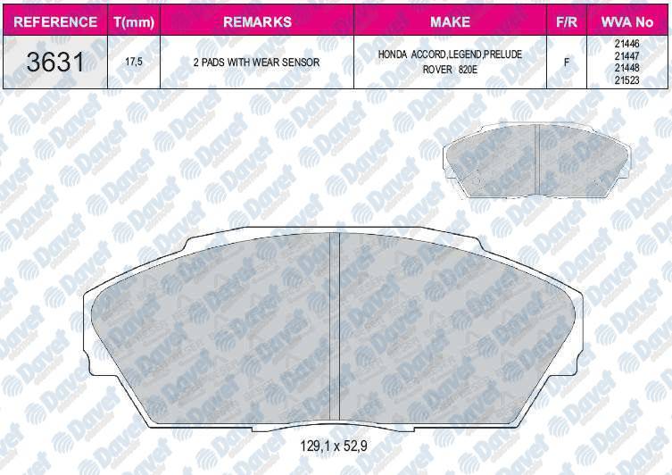 FREN BALATASI ON WVA 21446 HONDA ACCORD EX-LUXE LEGEND 2.0 2.5 87=>