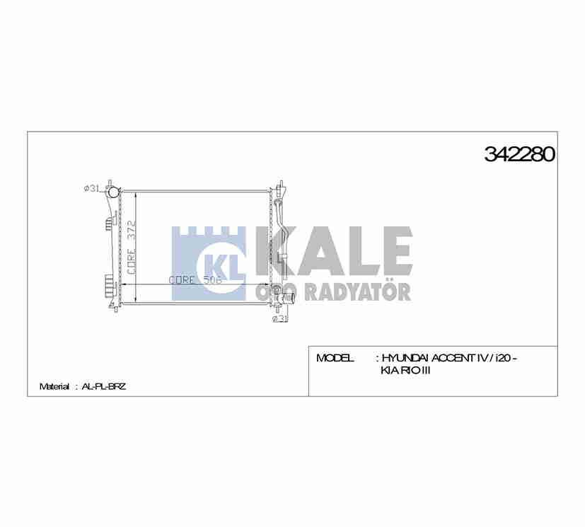 RADYATÖR SU ACCENT 11=> BLUE / I-20 12=> 1.2 / RIO 12=> 1.2-1.4 BENZİNLİ A-T BRAZING