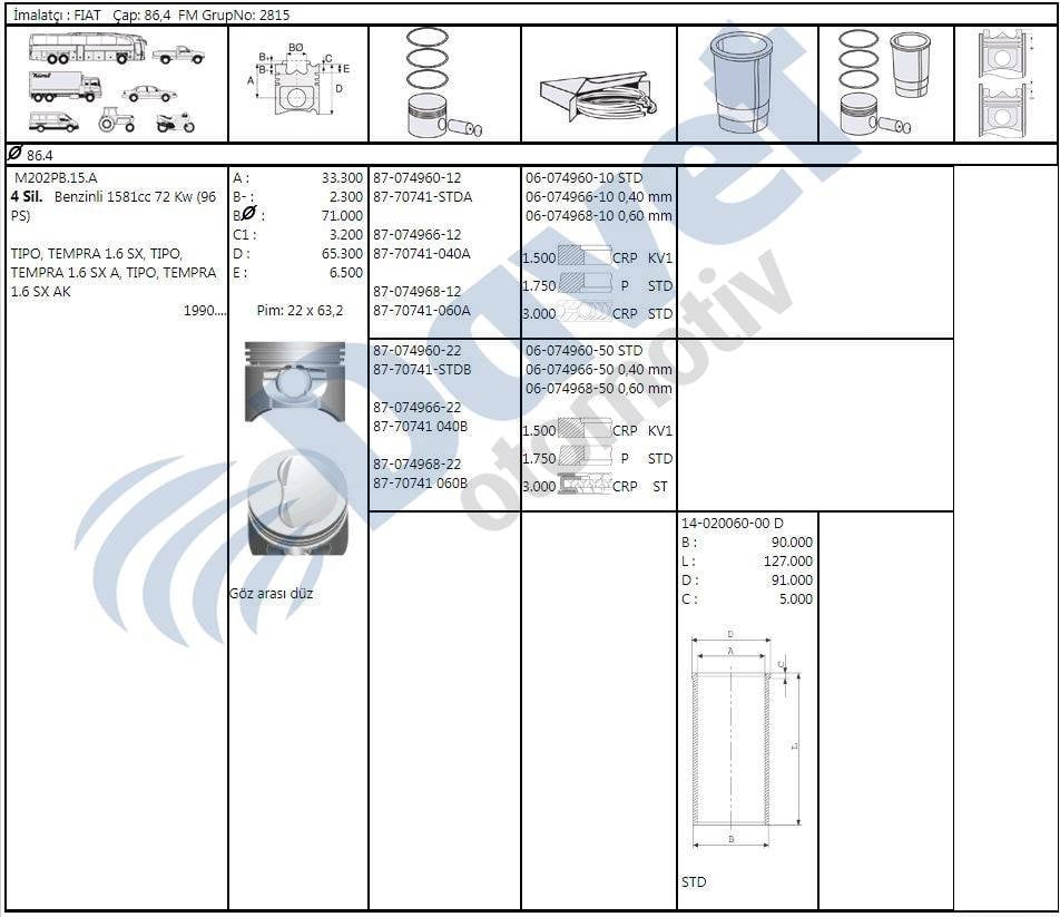 PISTON+SEGMAN 0.80 86.40MM TEMPRA SLX 1.6
