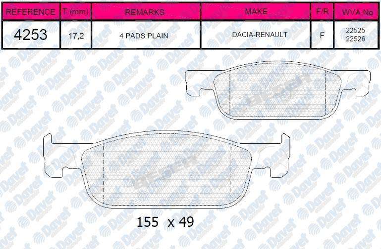 FREN BALATASI ON WVA 22525 CLIO IV LOGAN II SANDERO II 12-> UZUN TIP