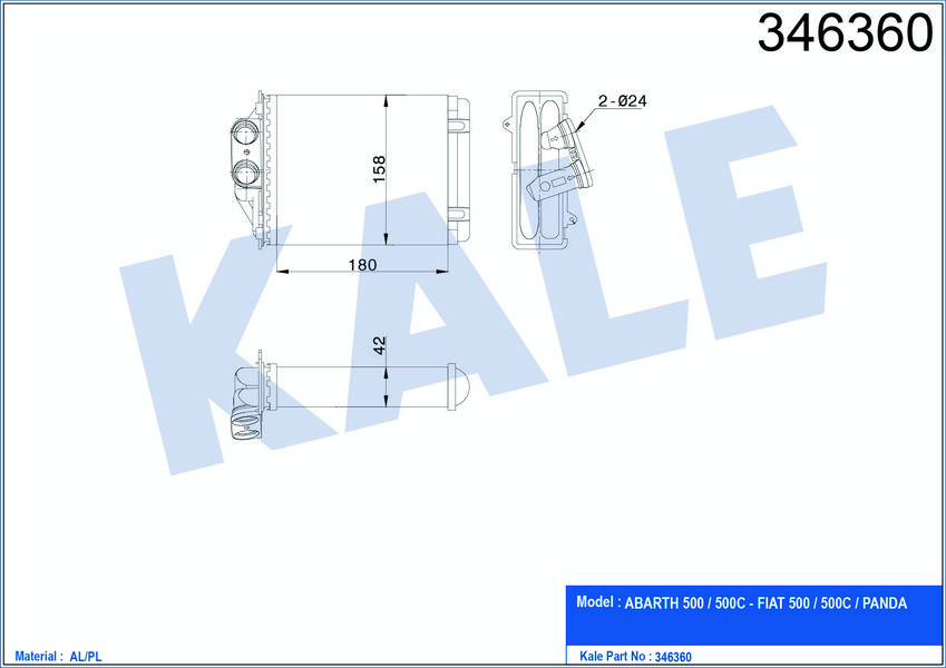 KALORIFER RADYATORU FIAT 500C FIAT 500 PANDA 1,2 / 1,3 / 1,4