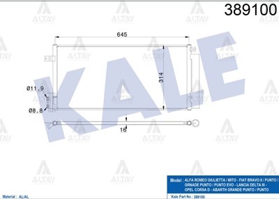 RADYATÖR KLİMA GRANDE PUNTO 05-12 1.3JTD 75HP / G.PUNTO 1.3JTD-1.4 / BRAVO II 06=> / CORSA D 06-14 / GUILIETTA 10=> 1.6JTDM-2.0JTDM / MITO 08=> 1.3JTDM / M-T