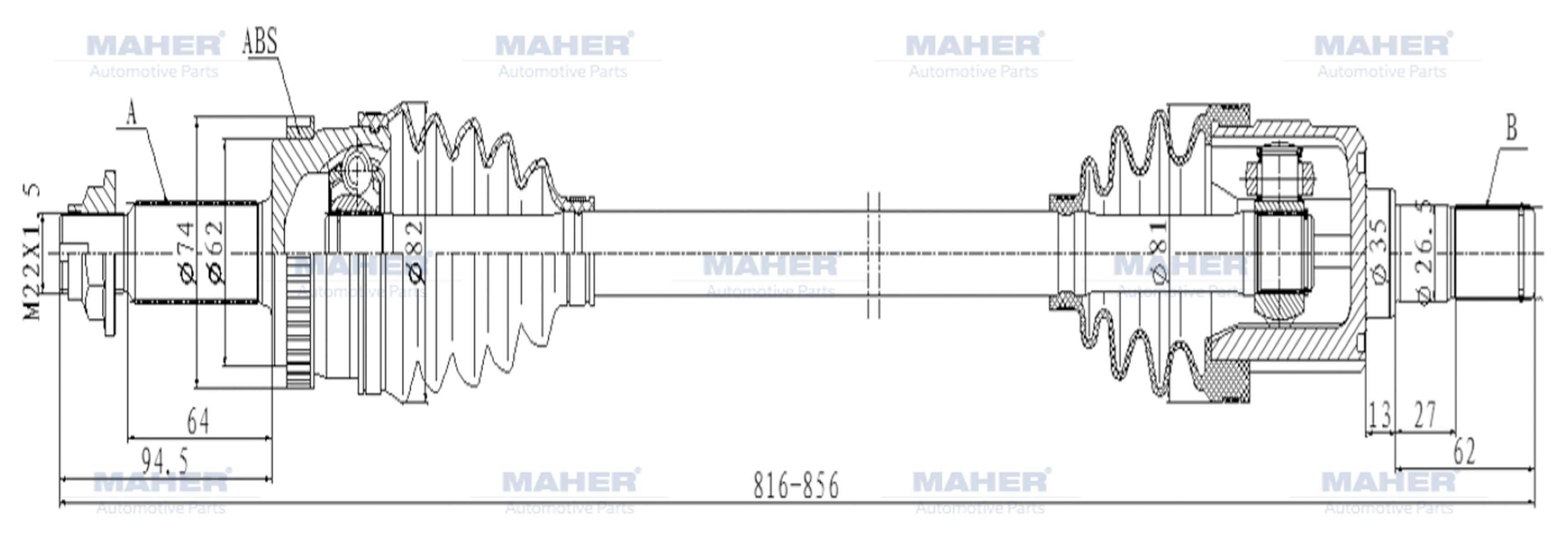 AKS KOMPLE ARKA İX-35 10-15 / SPORTAGE 11-16 / DİZEL SAĞ ABSLİ 48 DİŞ 816mm