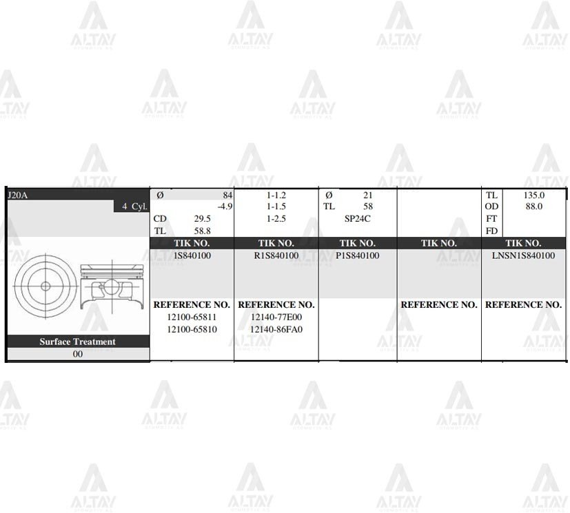 PİSTON TAKIM GRAND VITARA 98-05 J20A / J18A STD