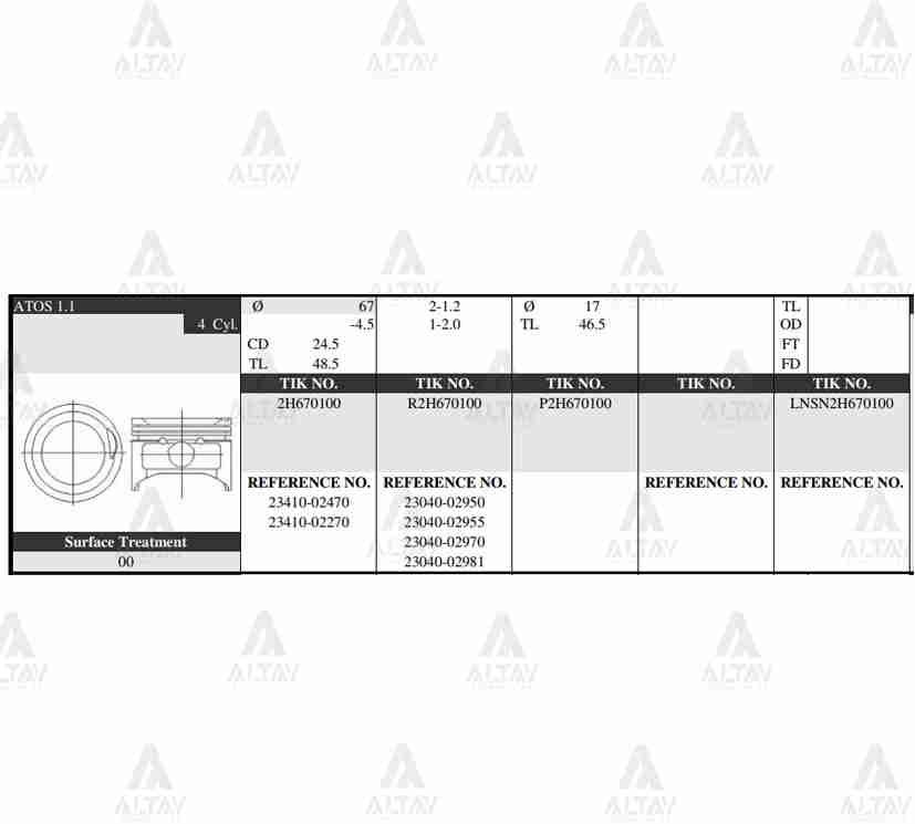 PİSTON TAKIM ATOS 1.1L / PICANTO / 06-10 / 67.50mm / G4HG / 0.50