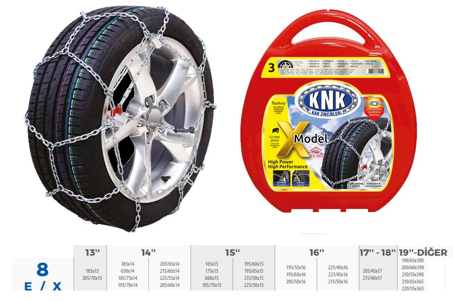 Patinaj Zinciri Takmatik Çapraz 14-15-16-17 Jant (Zincir Ebatları İçin Resime Bakınız)