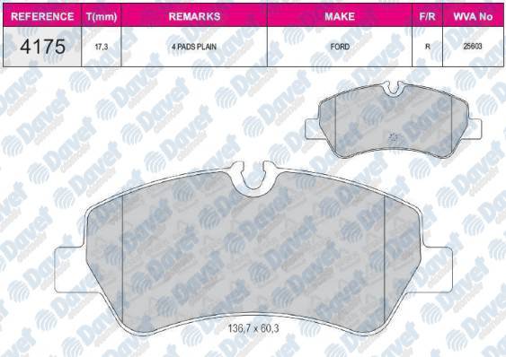 ARKA FREN BALATASI TRANSIT CUSTOM V362 V347 V348 2.2TDCI 12 /> (ARKA TEK TEKER)