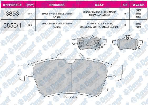 FREN BALATASI ARKA ARKA YAYLI WVA 23483  LAGUNA II FOCUS C MAX CONNECT  VECTRA C