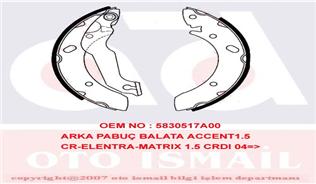 Arka Pabuç Balata Accent 1.3 1.6 1.5Crdi (00.05) Elantra 1.6 1.8 01-06) Matrıx 1.5Crdı 04=> (203X39)