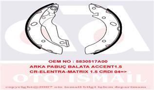 Arka Pabuç Balata Accent 1.3 1.6 1.5Crdi (00.05) Elantra 1.6 1.8 01-06) Matrıx 1.5Crdı 04=> (203X39)
