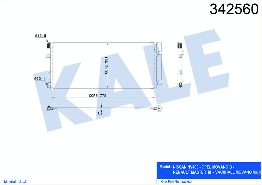 KLIMA RADYATORU MASTER III 2.3DCI (795×355×16)