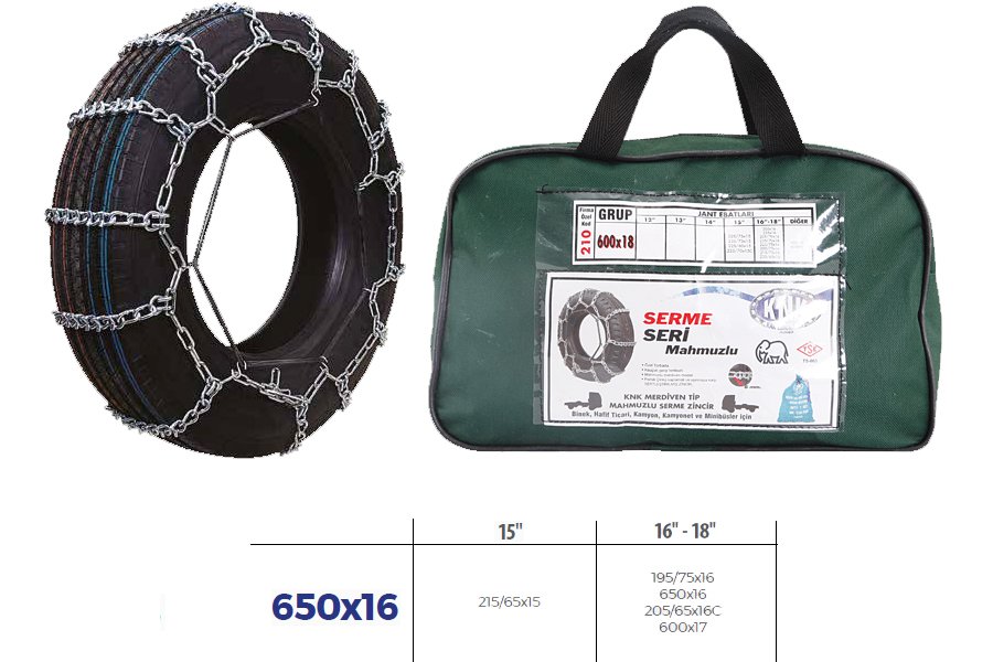 PATİNAJ ZİNCİRİ MİNİBÜS VE KAMYONET SERME (650x16)(ZİNCİR EBATLARI İÇİN RESİME BAKINIZ)