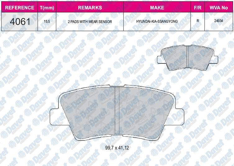 Fren Balatası Arka Wva24934 Accent Blue 10->