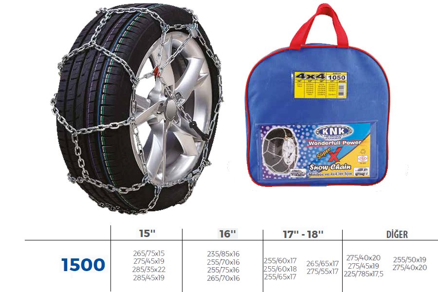 PATİNAJ ZİNCİRİ 4x4 JEEP - MİNİBÜS VE HAFİF TİC.ARAÇ (ZİNCİR EBATLARI İÇİN RESİME BAKINIZ)