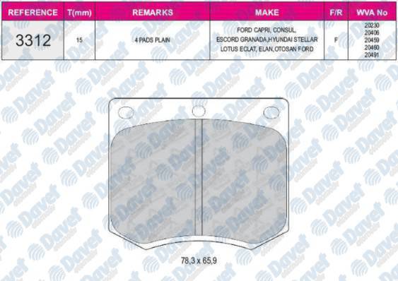 FREN BALATASI ON WVA 20230  FORD TAUNUS 1.6 1976->
