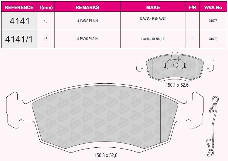 Ön Balata Logan 1.4-1.5-1.6 Dcı 07=> Logan Pıck-Up 08=> Logan Express 09=> Sandero 1.5 Dci 11.08=>