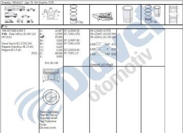 PISTON + SEGMAN 050 76MM MEGANE III SCENIC 1.5DCI 16V 110HP EURO5 SOGUTMA KANALLI
