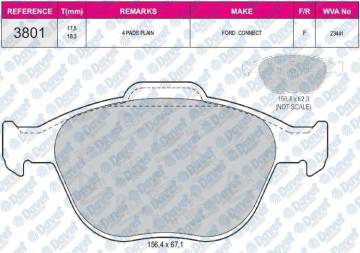 FREN BALATASI ON WVA 23441 FORD CONNECT 1.8I 1.8TDCI 20020> FOCUS 2.0I 16V 2001=>   156.5X67.4/62.5X17.8 MM