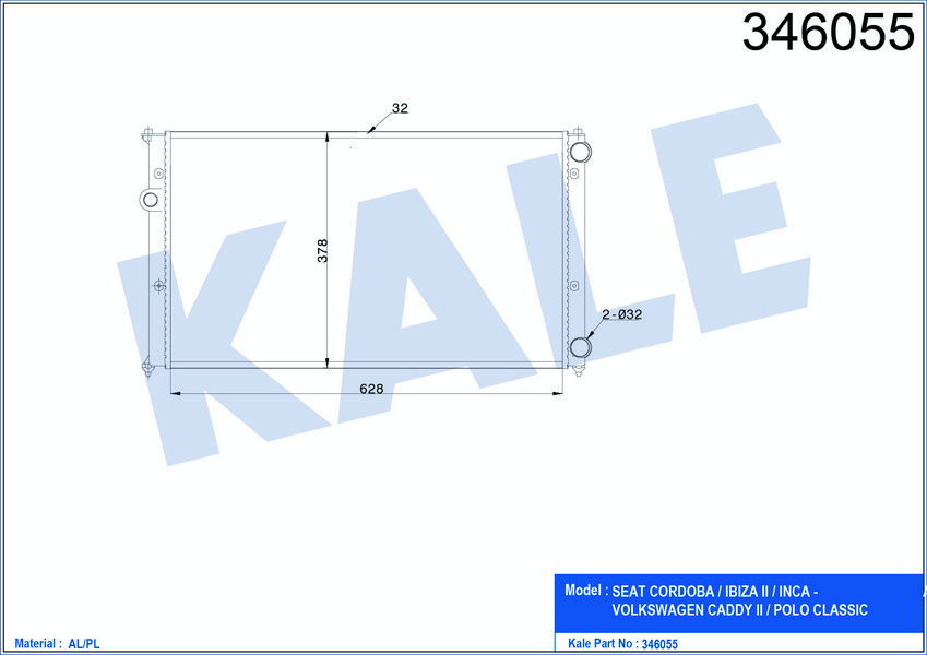 MOTOR SU RADYATORU CADDY 1,4I (AEX) 1,6I (1F) 1,9D (1Y) 96> KLIMALI (BRAZING RADYATOR)