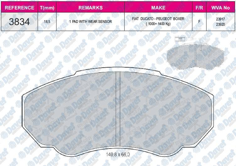 FREN BALATASI ON WVA 23917 DUCATO BOXER JUMPER 2.0 2.3 2.8JTD 1998->