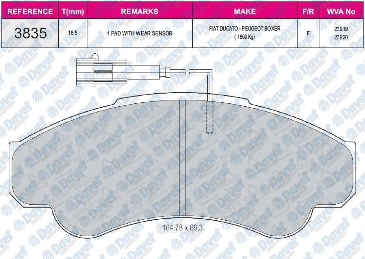 FREN BALATASI ON WVA 23920  DUCATO 2.3JTD 2.8JTD  BOXER 2.8HDI  JUMPER 2.8HDI 04/2002->