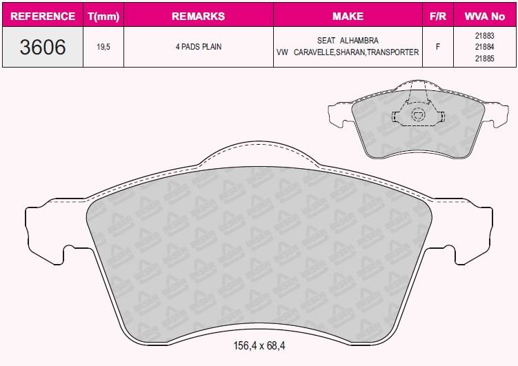 ÖN BALATA GALAXY (95-06) ALHAMBRA (00-10) SHARAN 1.9-2.0i-2.3-2.8i TDI (95-10) (GDB1204)